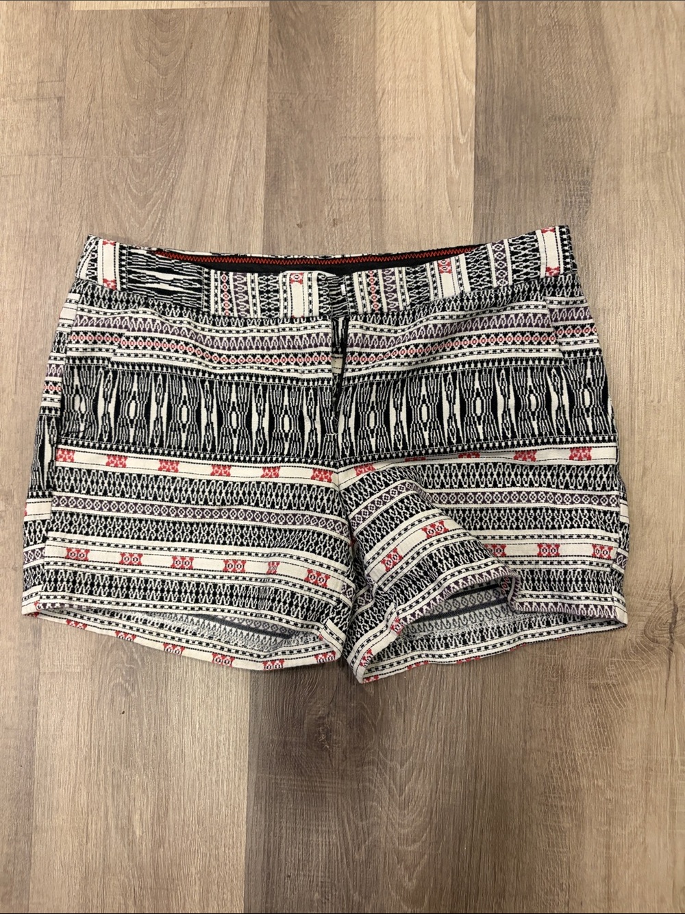 Dalia Black, White & Red Patterned Jean Shorts